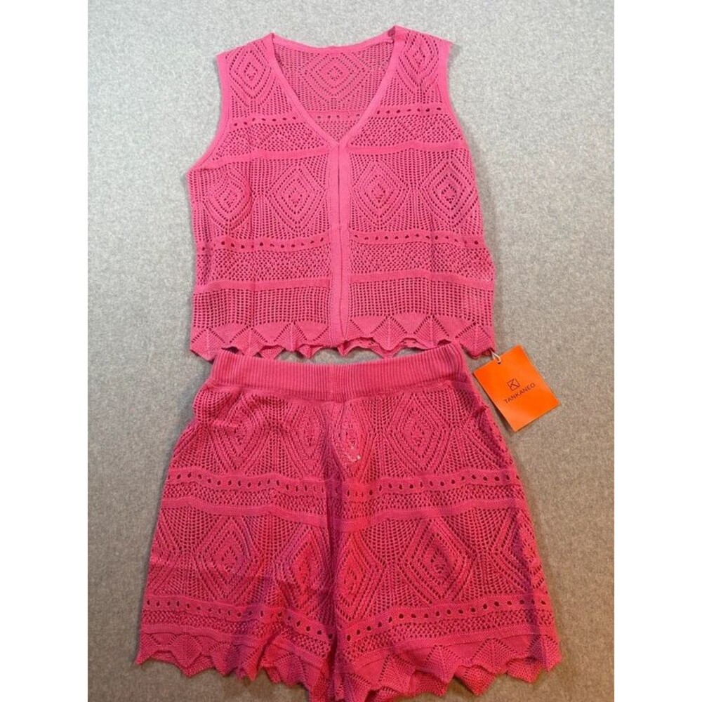 Tankaneo Womens 2 Piece Crochet Short Sets Beach V Neck Cover Up Outfits